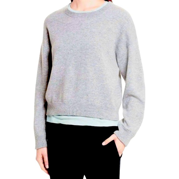 $345 Vince Two Layer Cashmere Top Medium 6 8 Cloud Gray Cotton Inner Layer Cozy - Picture 3 of 12